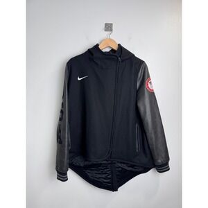 Nike Women Black USA Olympic Varsity Jacket Asymmetrical Zip Wool Blend Large